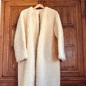 Chloe Long Shearling Coat Buttercream color size 34